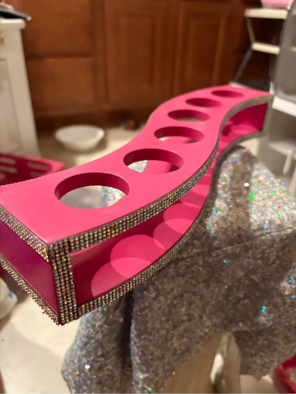 Hot Pink “Barbie Themed” make up organizer with Rhinestone accents!